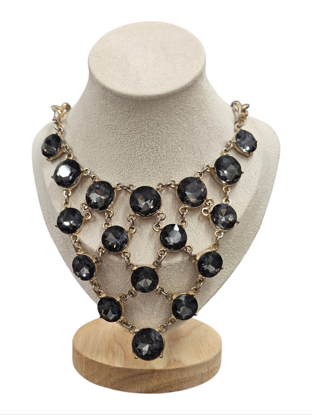Statement Black Crystal Bib Necklace Vintage